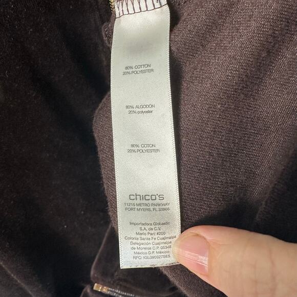 Zenergy by Chico’s velvet jacket, dark brown, gold & silver sequence zip front - Picture 6 of 10